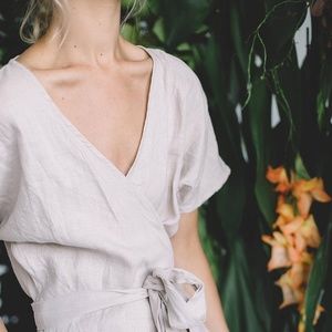 Mimosa dress / Wrap linen dress / Beige
